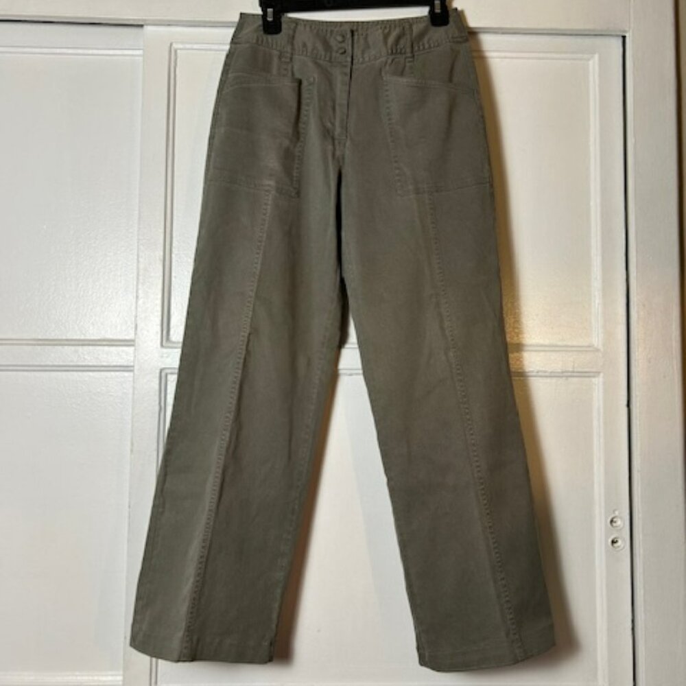 J.Jill Stretch Twill Olive Green Flare Leg Pants Women's Size 6 Comfort Casual